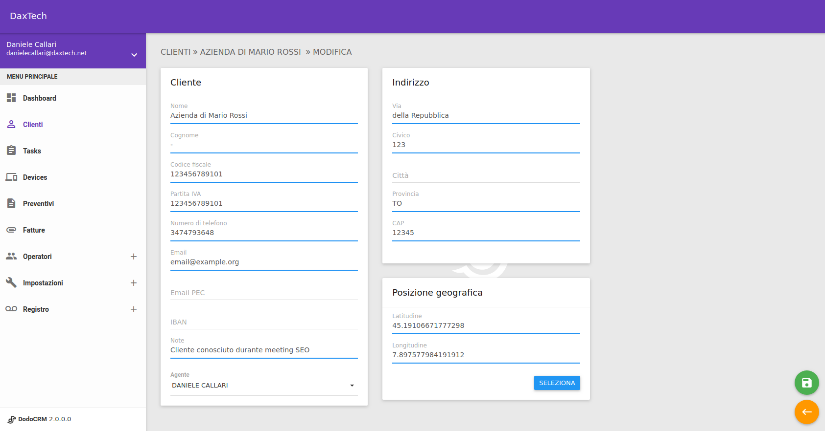 DodoCRM: Modifica cliente