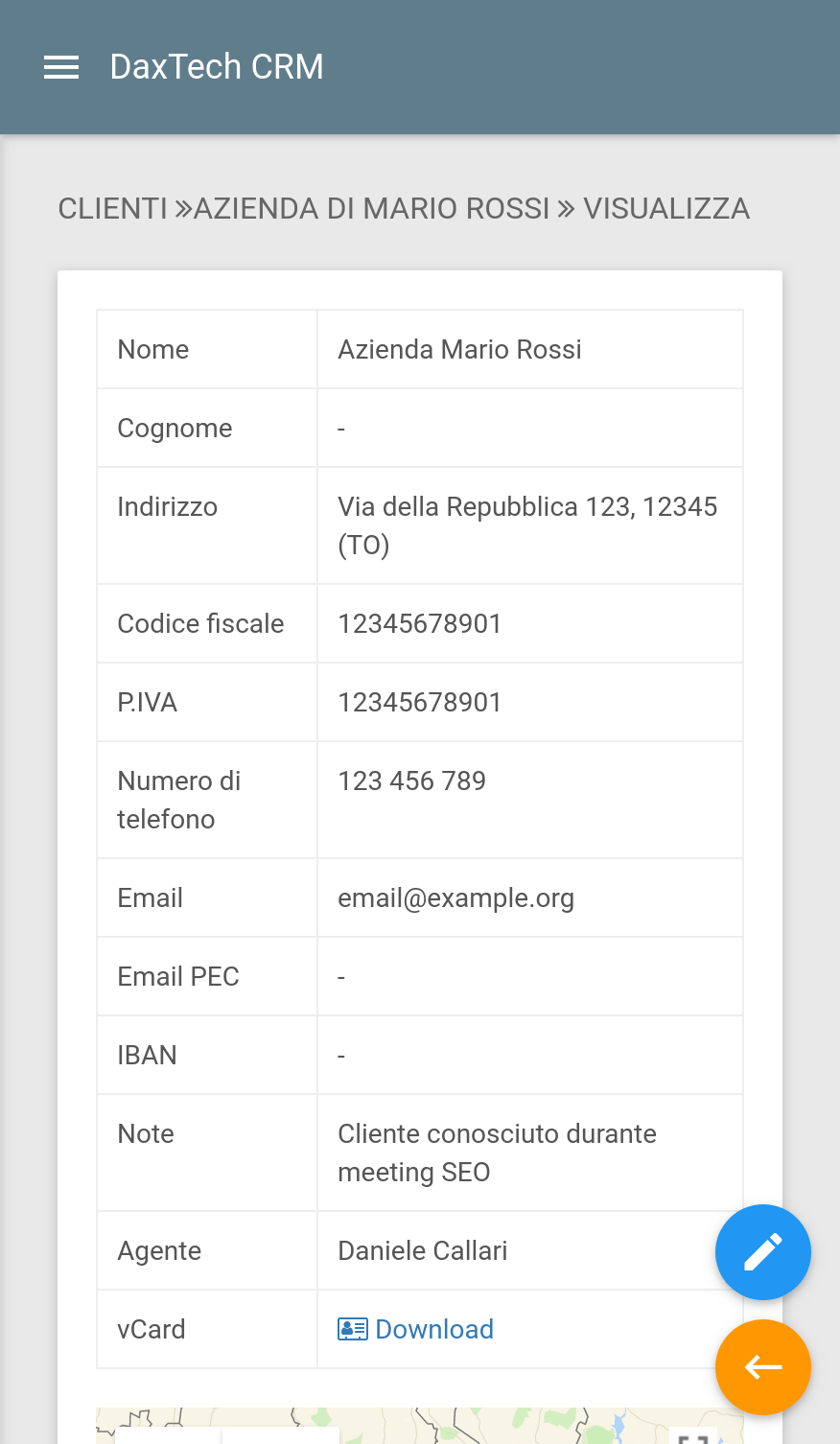 DodoCRM - Vista della scheda cliente da smartphone